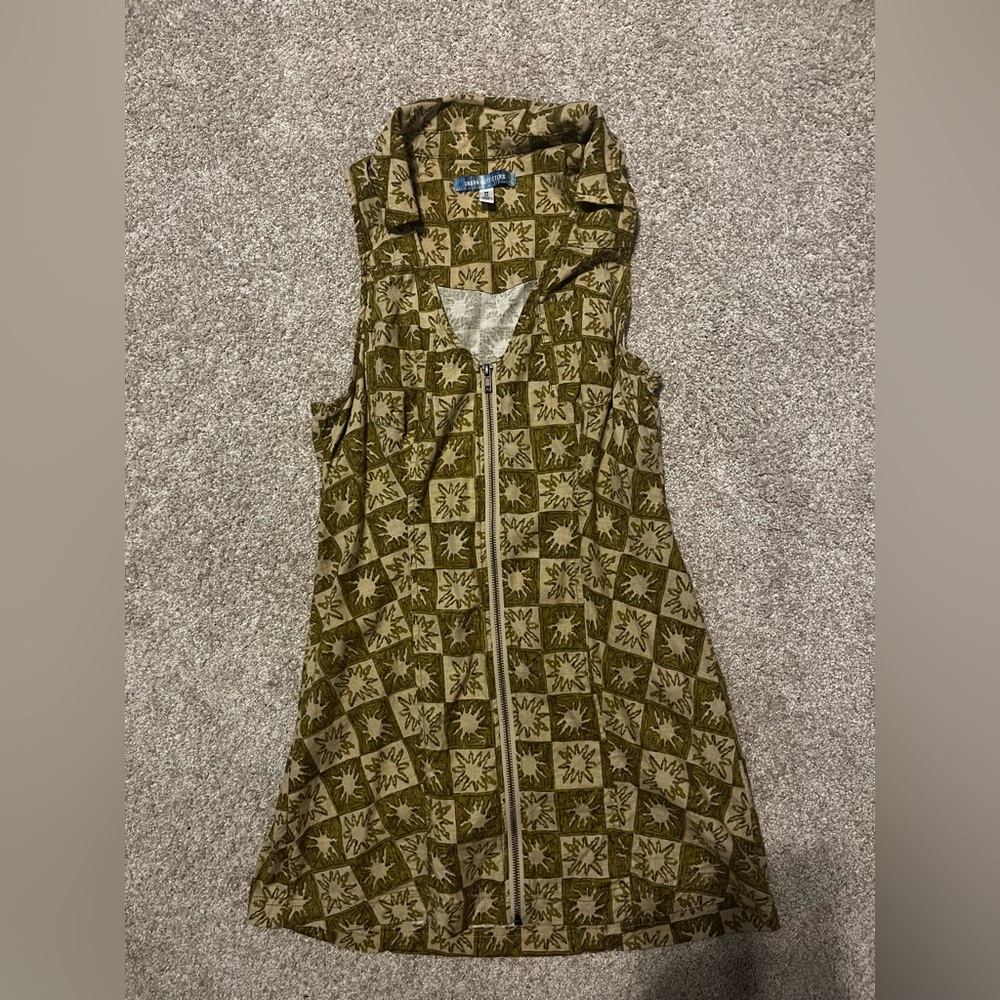 Brown Patterned Sleeveless Dress